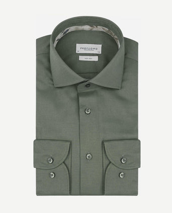 Profuomo twill overhemd olijfgroen | Slim-fit