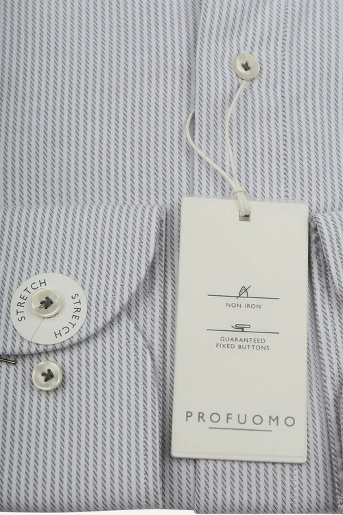 Profuomo twill overhemd streep groen | Slim-fit