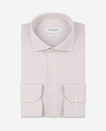 Twill overhemd strepen beige