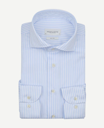 Twill overhemd strepen lichtblauw