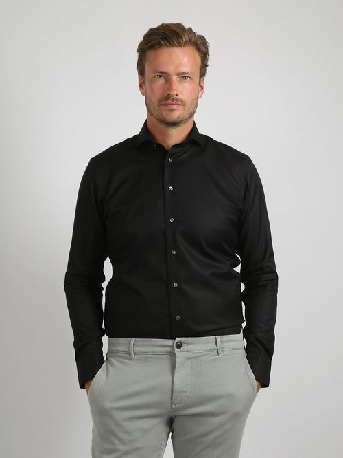 Profuomo twill overhemd zwart | Slim-fit