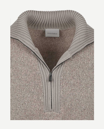 Suitable deep zip pullover boiled wool taupe
