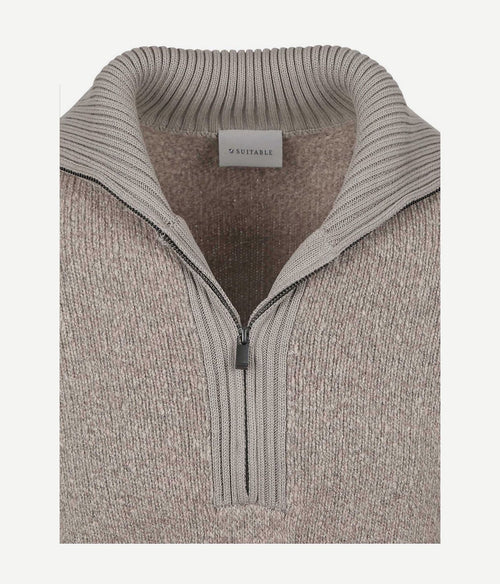 Suitable deep zip pullover boiled wool taupe