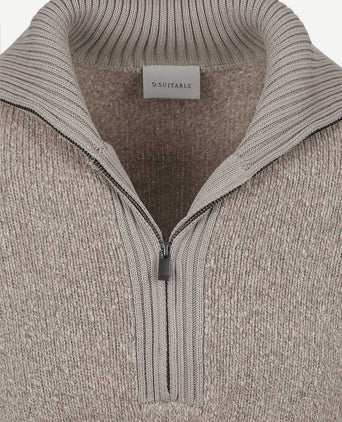 Deep zip pullover boiled wool taupe