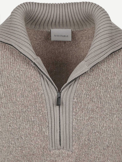 Deep zip pullover boiled wool taupe