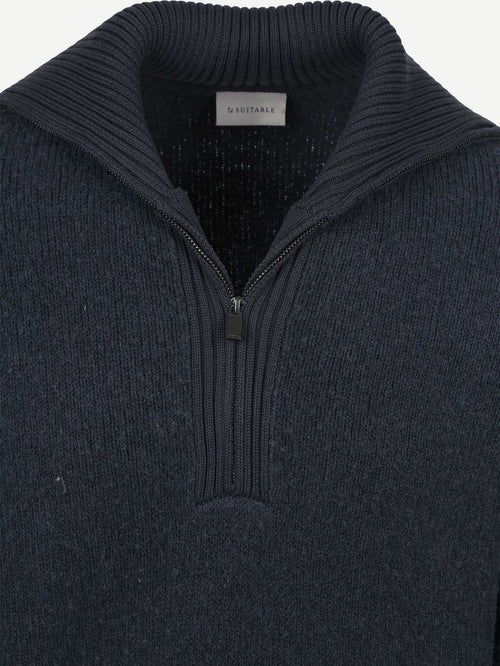 Deep zip pullover boiled wool donkerblauw