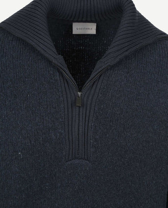 Deep zip pullover boiled wool donkerblauw