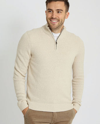 halve rits pullover boiled wool ecru