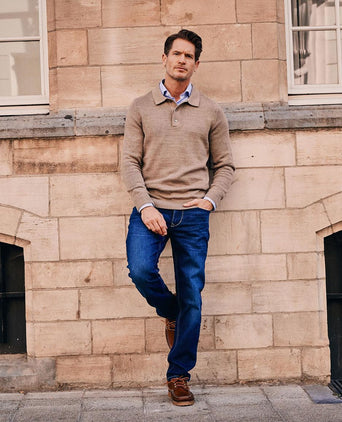 Button longue melange poloshirt beige