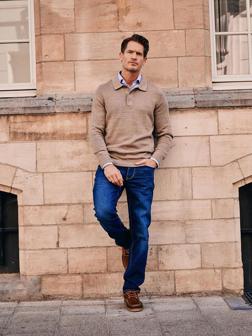 Button longue melange poloshirt beige