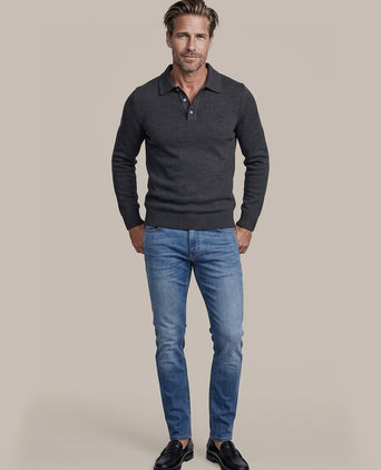 Button longue melange poloshirt donkerblauw