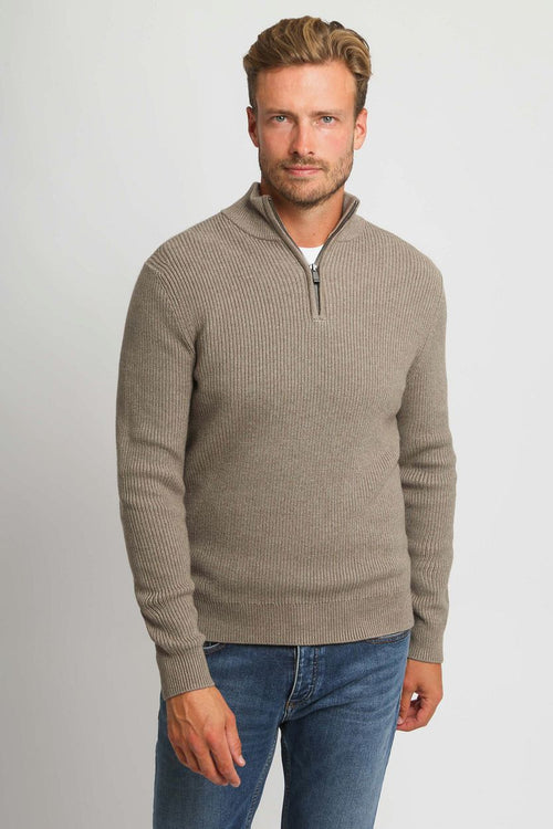 halve rits trui wol blend taupe