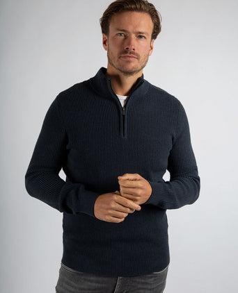 Suitable halve rits trui patch donkerblauw | Slim-fit