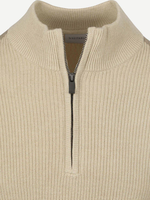 Suitable halve rits trui patch ecru | Slim-fit