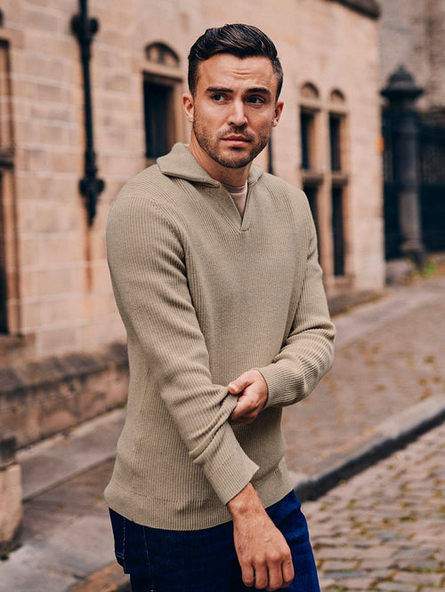 Suitable trui riva knit taupe | Regular-fit