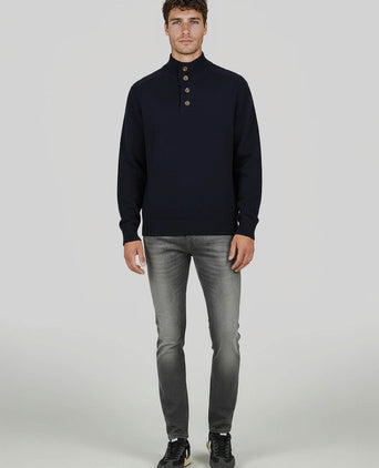 Steppin' Out mocker trui lamswol donkerblauw | Regular-fit