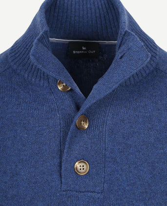 Steppin' Out mocker trui lamswol royal blauw | Regular-fit
