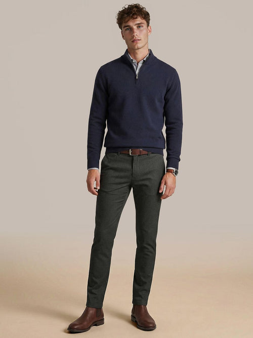 halve rits trui merinowol donkerblauw