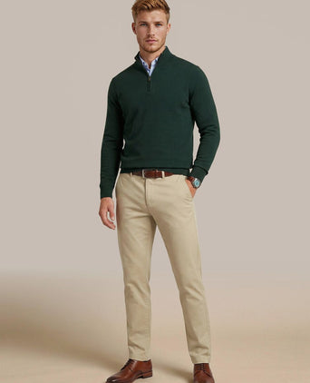 halve rits trui merinowol caccia groen