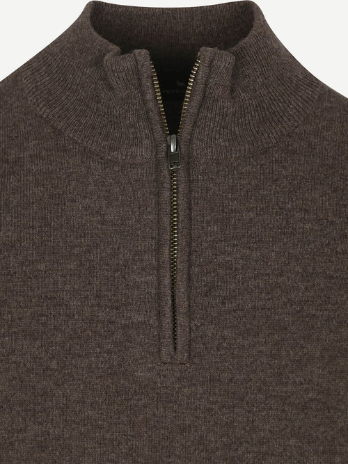 Steppin' Out halve rits trui merinowol bruin | Regular-fit