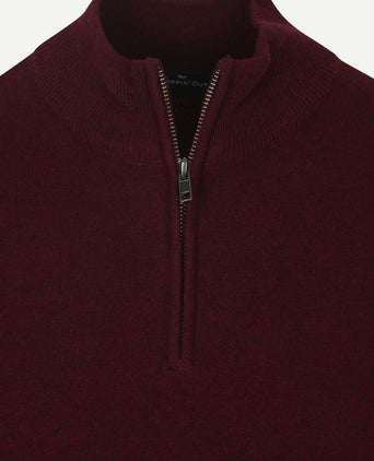 halve rits trui merinowol bordeaux