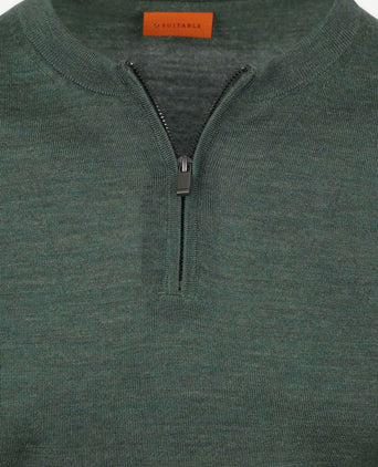 Suitable crew zip merino groen | Slim-fit