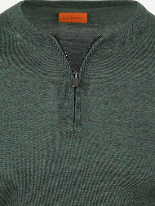 Suitable crew zip merino groen | Slim-fit