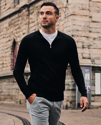 Suitable crew zip merino zwart | Slim-fit