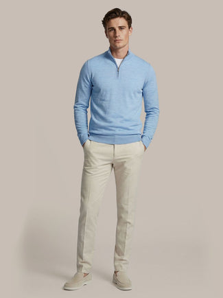 Crew zip merino lichtblauw Crew zip merino lichtblauw