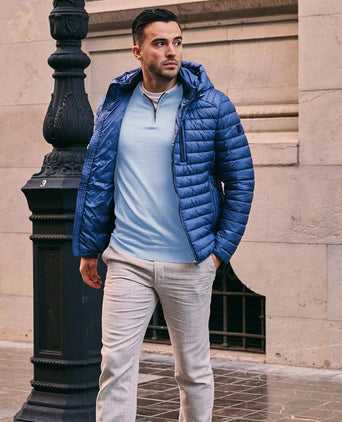 Crew zip merino lichtblauw