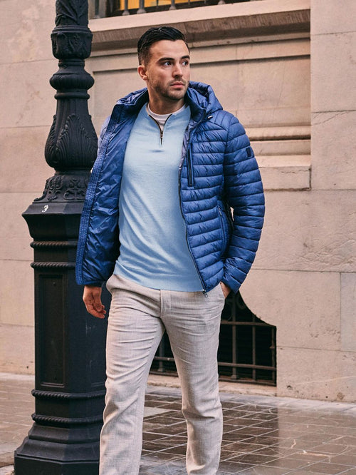 Crew zip merino lichtblauw
