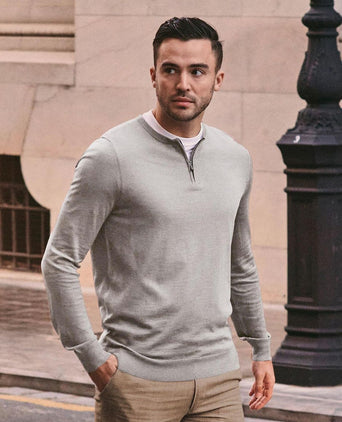 Crew zip merino grijs