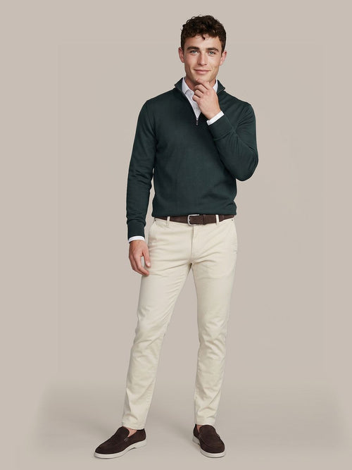 Crew zip merino donkergroen