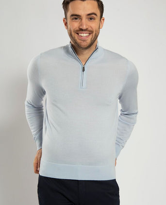 Merino halve rits trui lichtblauw