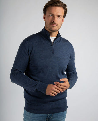 Suitable merino halve rits trui denim blauw | Slim-fit