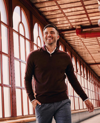 Merino halve rits trui bordeaux