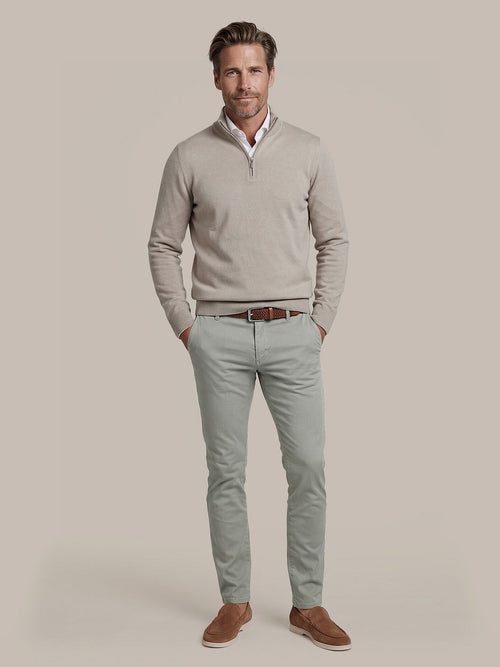 Merino halve rits trui bright taupe