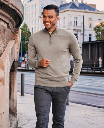 Merino halve rits trui bright taupe
