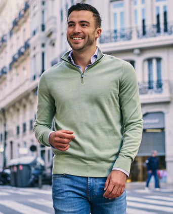 Merino halve rits trui lichtgroen