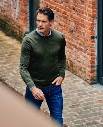 Suitable merino pullover military groen