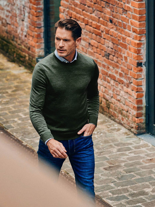 Suitable merino pullover military groen