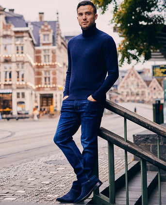 Suitable coltrui rib merino donkerblauw | Slim-fit