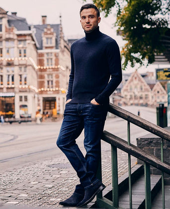 Suitable coltrui rib merino donkerblauw | Slim-fit