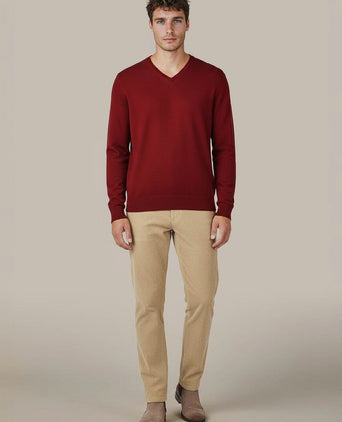 Suitable merino pullover v-hals donkerrood | Slim-fit