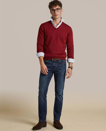 Merino pullover v-hals donkerrood