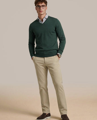 Suitable merino pullover v-hals racing groen | Slim-fit