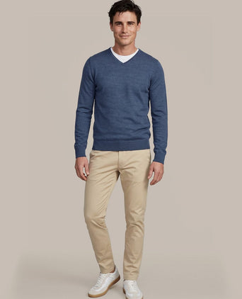 Merino pullover v-hals denim blauw