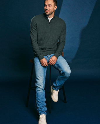 Suitable pine knit halve rits trui groen | Slim-fit