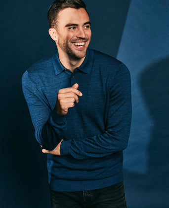 Suitable longsleeve poloshirt flat knit blauw