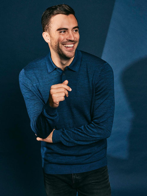 Suitable longsleeve poloshirt flat knit blauw